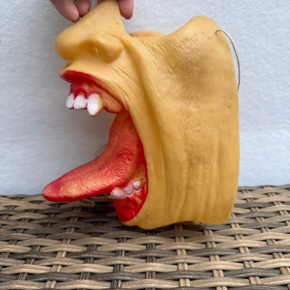 Vintage Rubber Halloween Hanging Mask Open Mouth Long Tongue Horror Wall Decor